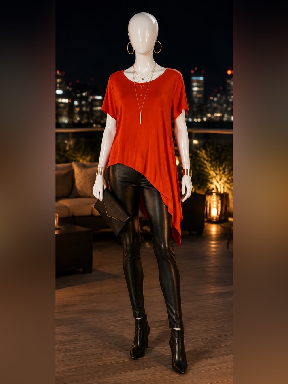 Cato Orange Asymmetric Short Sleeve Tunic